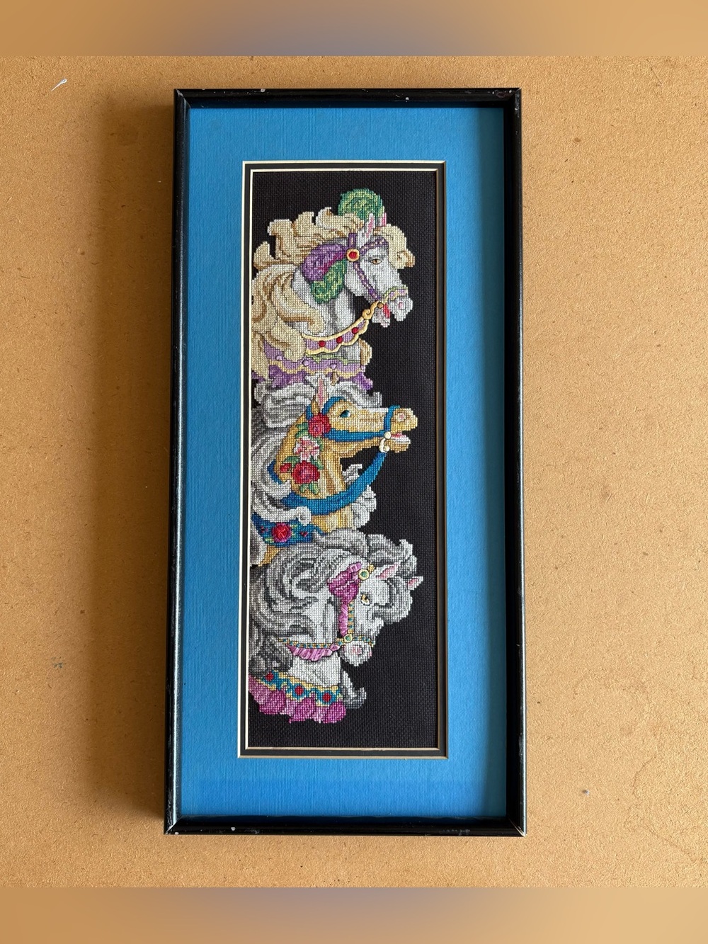 Finished Cross Stitch CAROUSEL PORTRAIT Framed